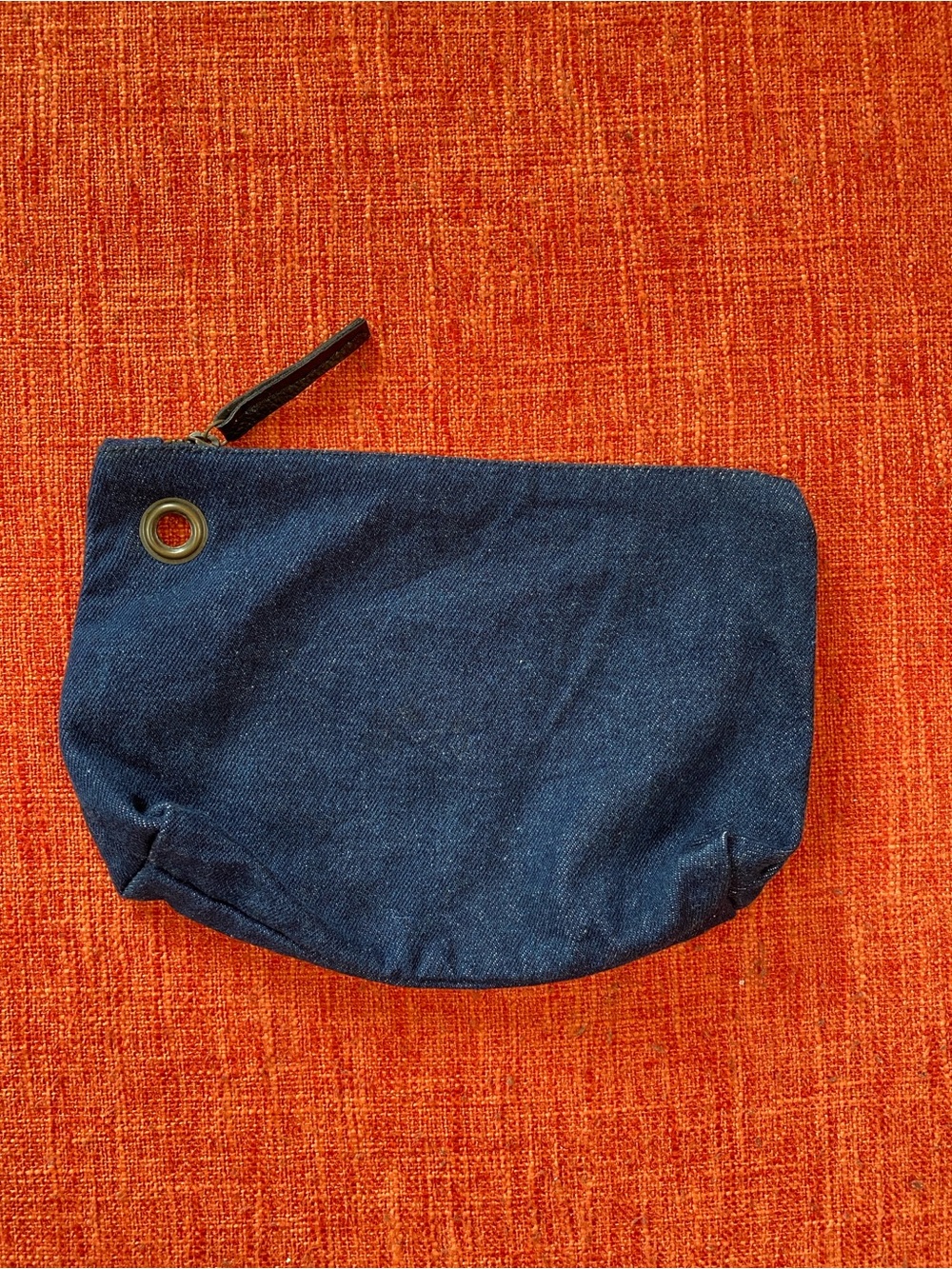 Dark Denim Jean Make Up Travel Bag Pouch Brown Leather Trim - Picture 2 of 10